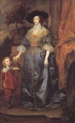 Anthony Van Dyck Portrait of queen henrietta maria with sir jeffrey hudson (mk03) oil painting picture